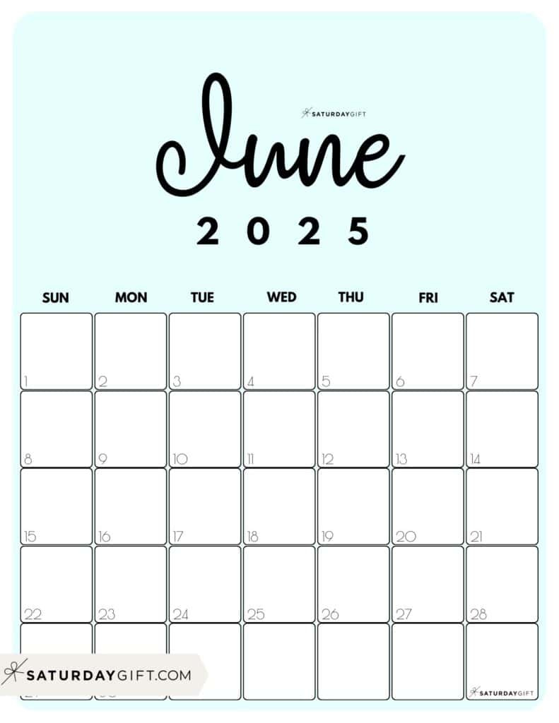 June 2025 Calendar - 20 Cute &amp;amp; Free Printables | Saturdaygift | Cute June 2025 Calendar Printable