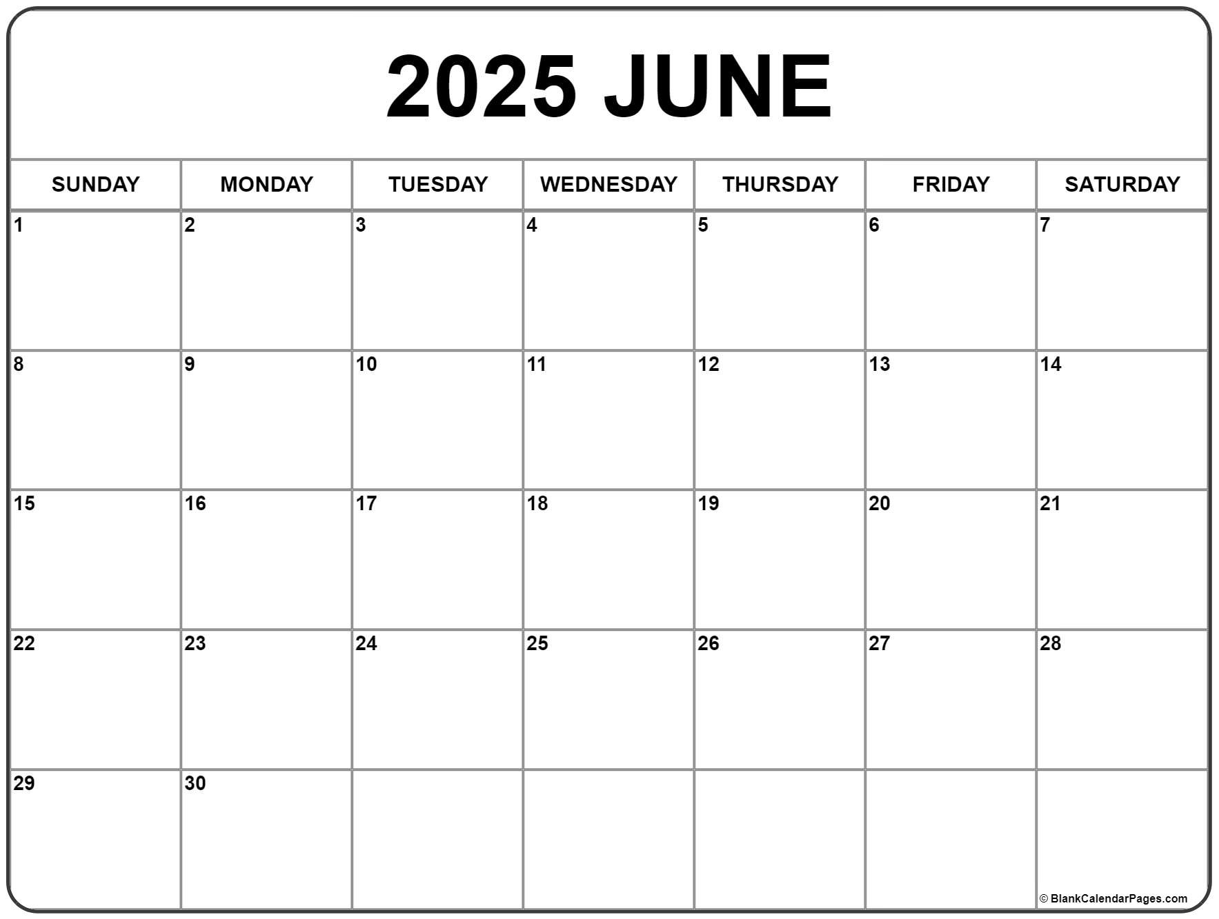 June 2025 Calendar | Free Printable Calendars | 2025 June Printable Calendar