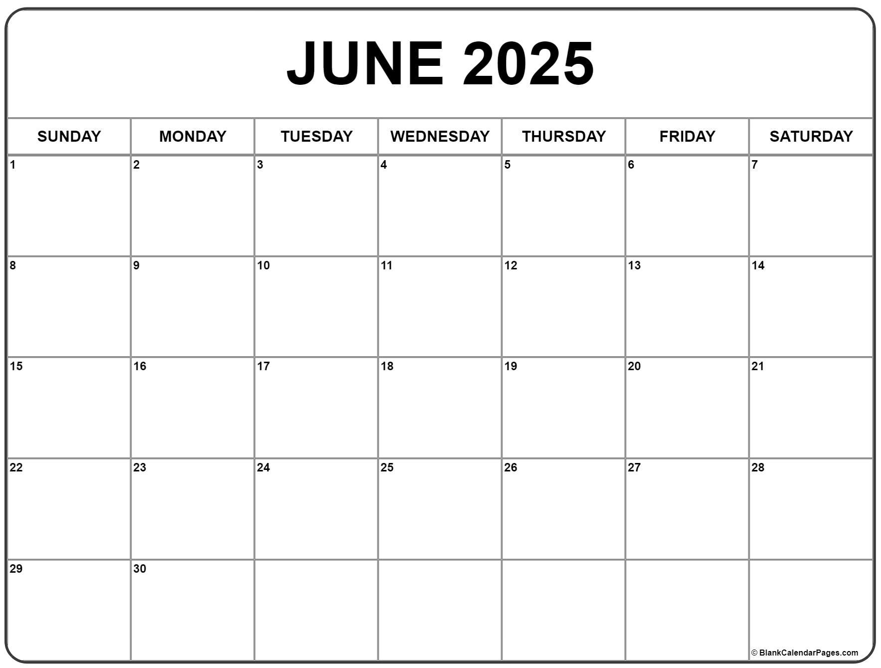 June 2025 Calendar | Free Printable Calendars | June Weekly Calendar 2025 Printable