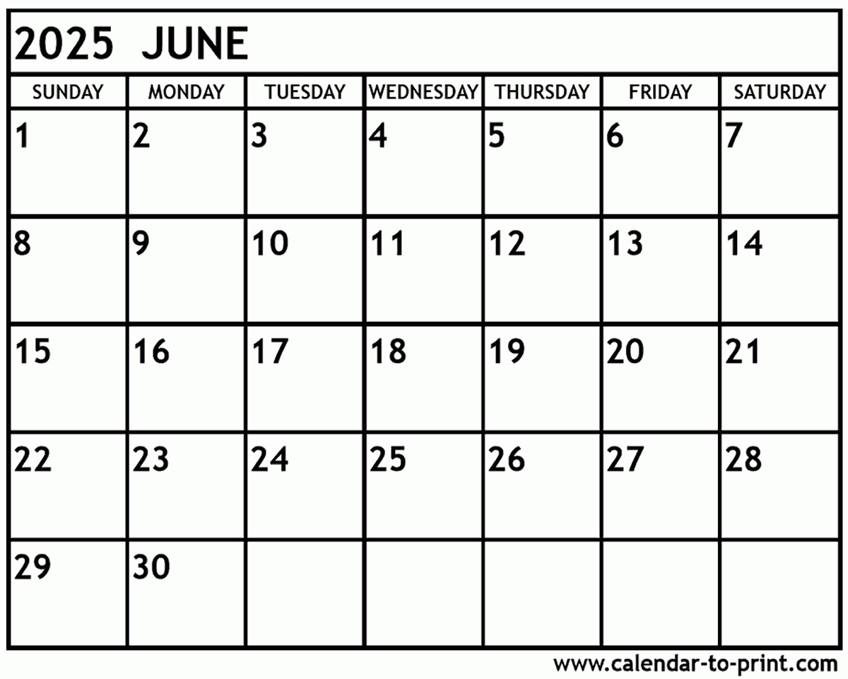 June 2025 Calendar Printable | 2025 June Printable Calendar