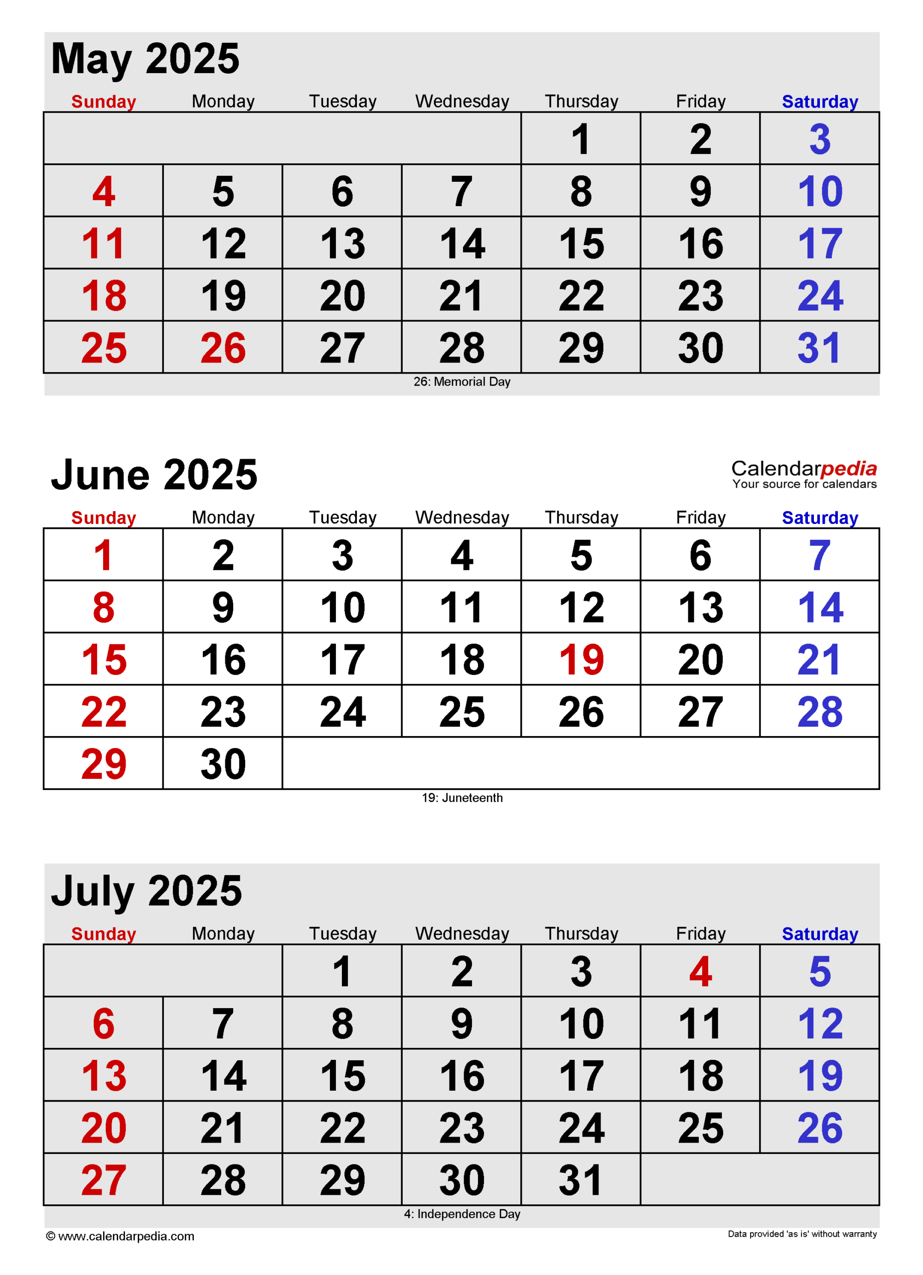 June 2025 Calendar | Templates For Word, Excel And Pdf | May June July 2025 Calendar Printable