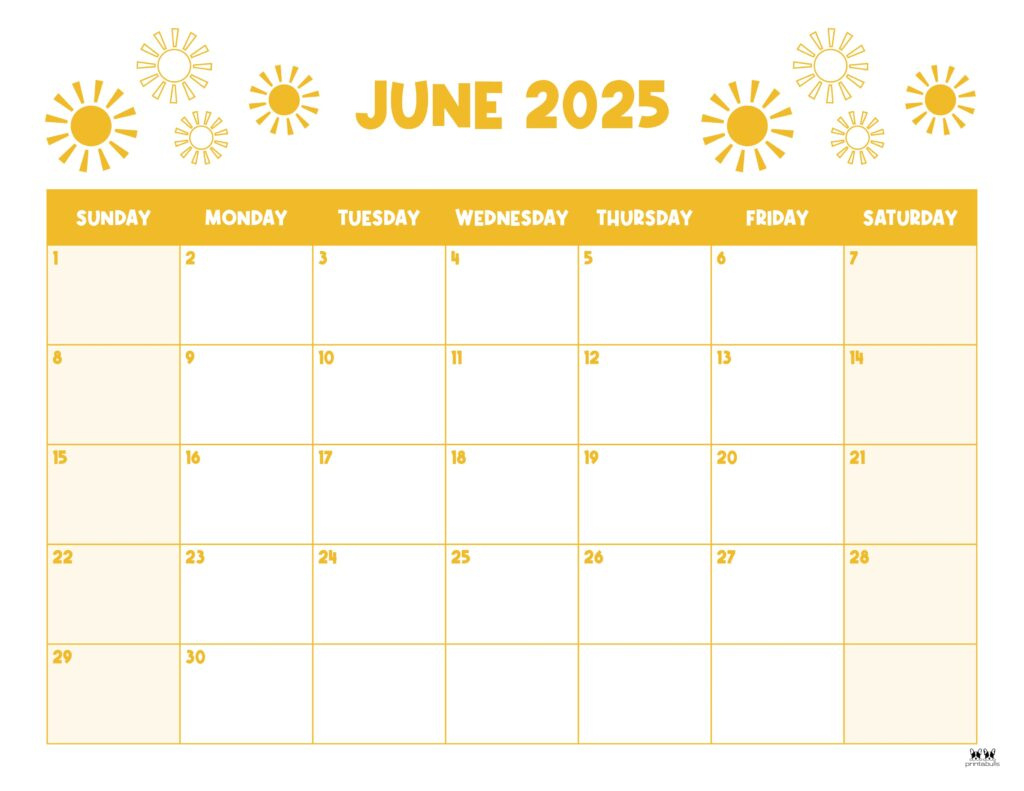 June 2025 Calendars - 107 Free Printables | Printabulls | 2025 June Printable Calendar