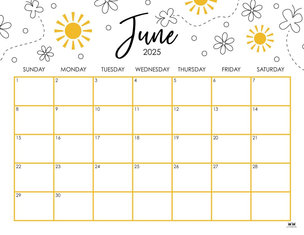 June 2025 Calendars - 107 Free Printables | Printabulls | Cute June 2025 Calendar Printable