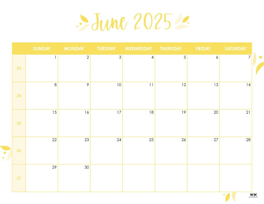 June 2025 Calendars - 107 Free Printables | Printabulls | June Weekly Calendar 2025 Printable