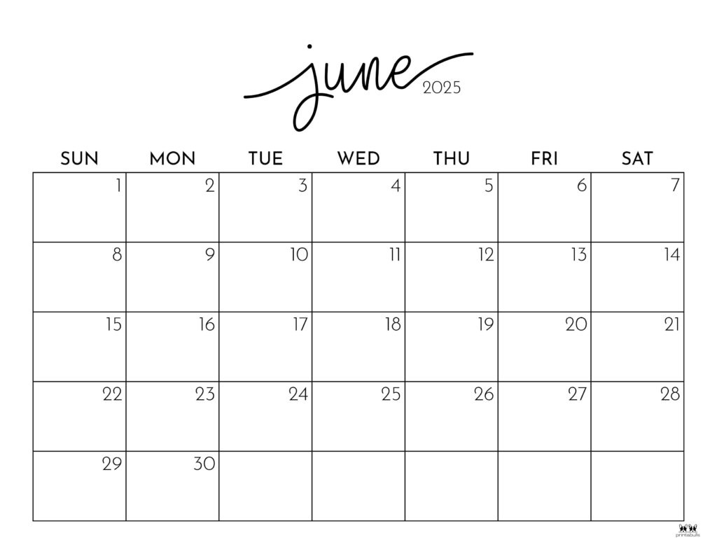 June 2025 Calendars - 107 Free Printables | Printabulls | Month of June 2025 Printable Calendar