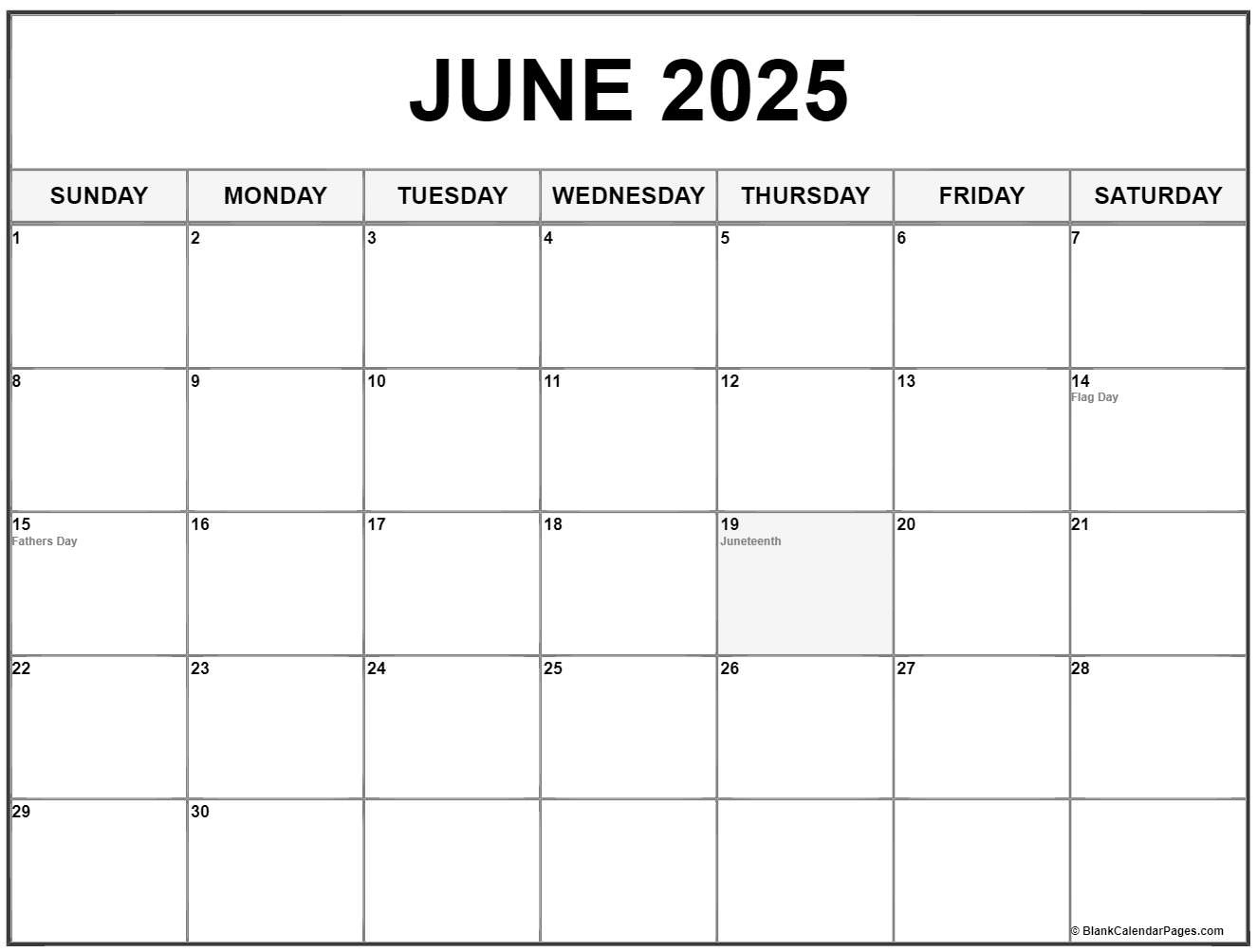 June 2025 With Holidays Calendar | Printable June 2025 Calendar with Holidays