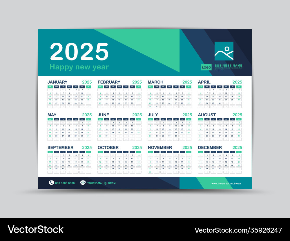 Kalender 2025 Vorlage Schreibtisch Design Vektorbild | Desk Calendar 2025 Printable