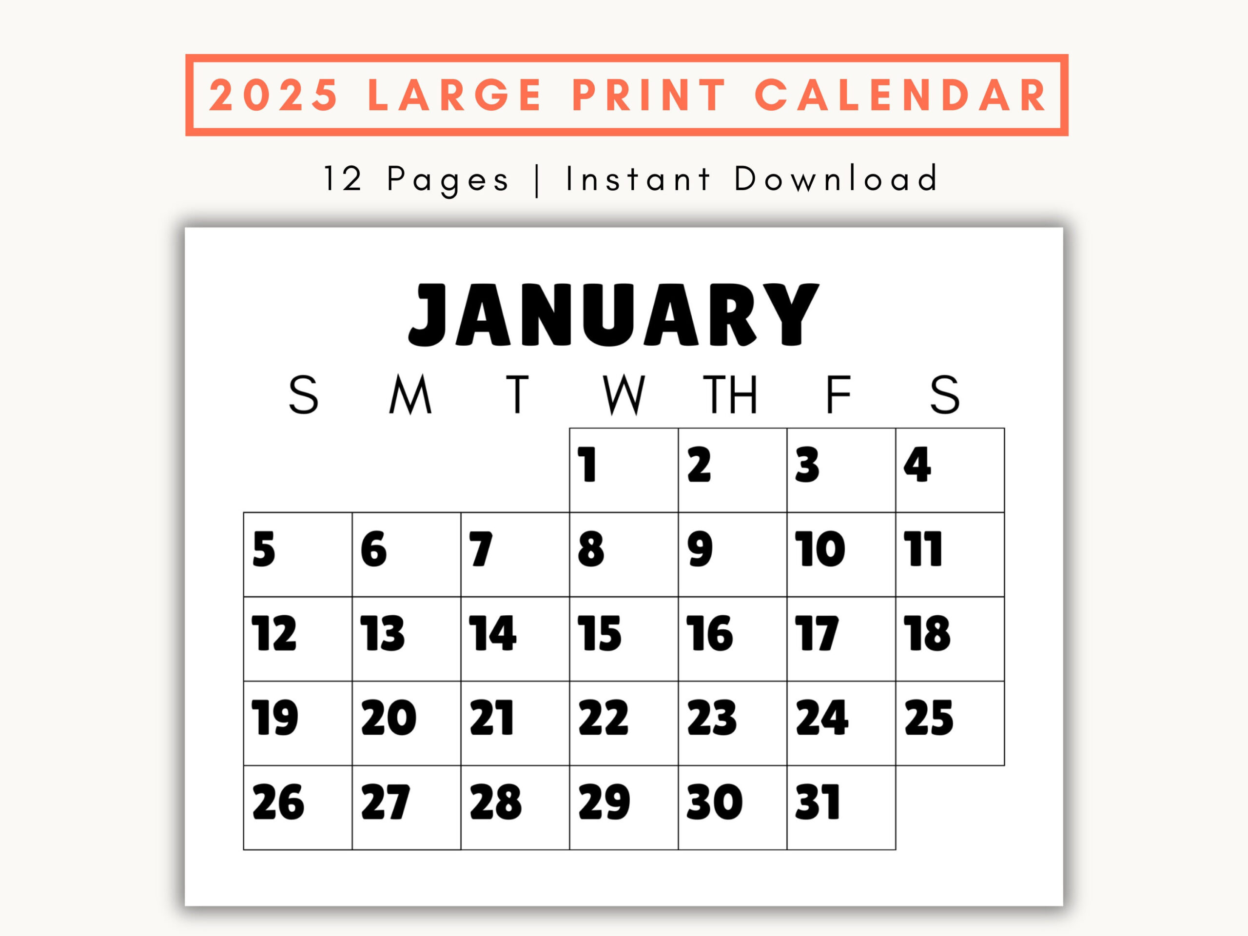 Large Print Monthly Calendar, 2025, Senior Citizen Calendar With | 2025 Calendar Large Printable