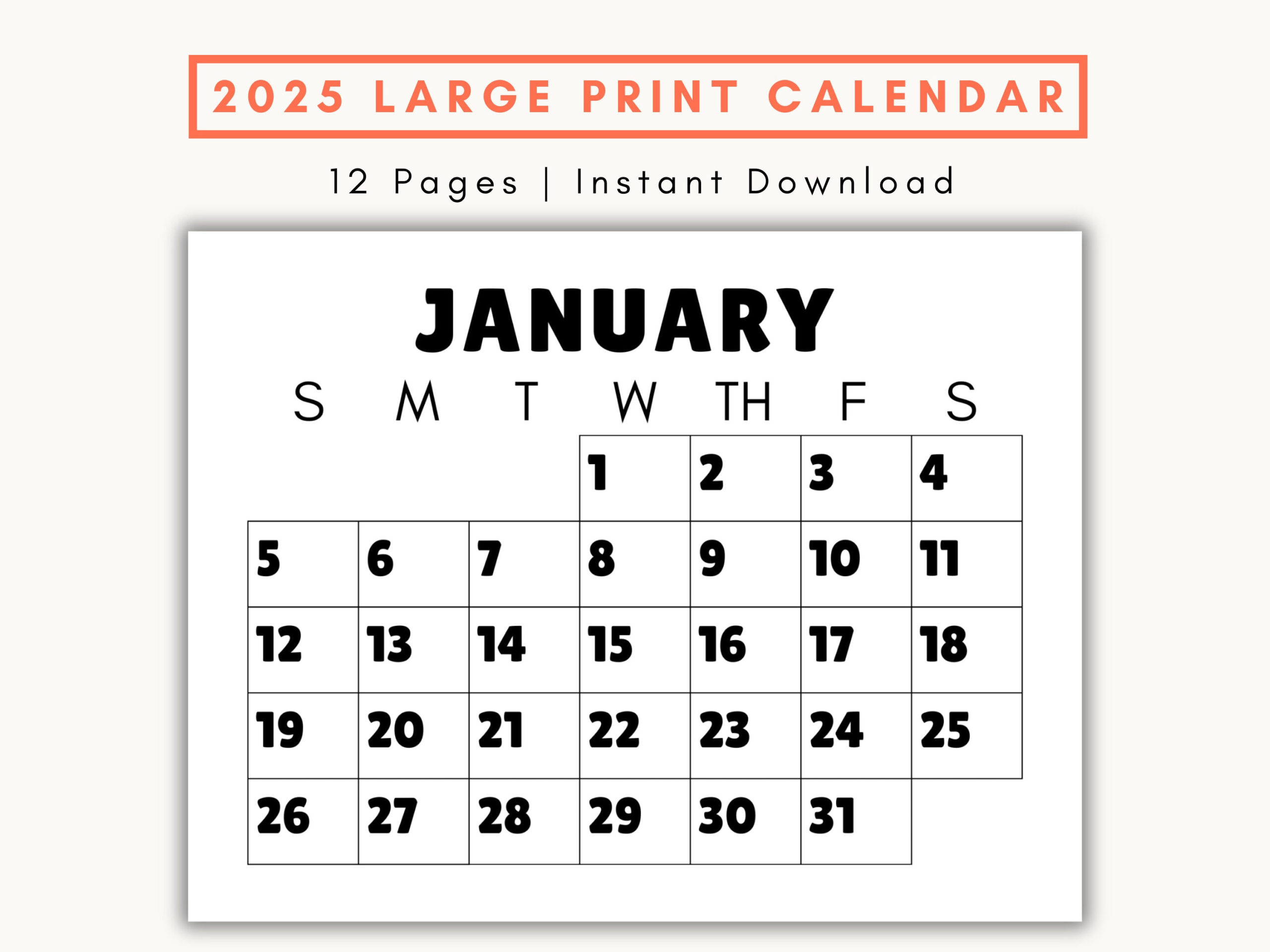 Large Print Monthly Calendar, 2025, Senior Citizen Calendar With | 2025 Calendar Printable Large