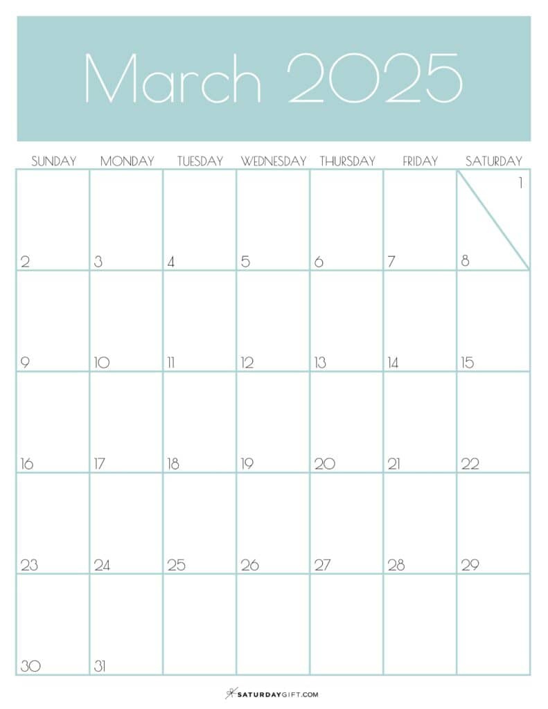 March 2025 Calendar - 20 Cute &amp;amp; Free Printables | Saturdaygift | March 2025 Calendar Printable Vertical