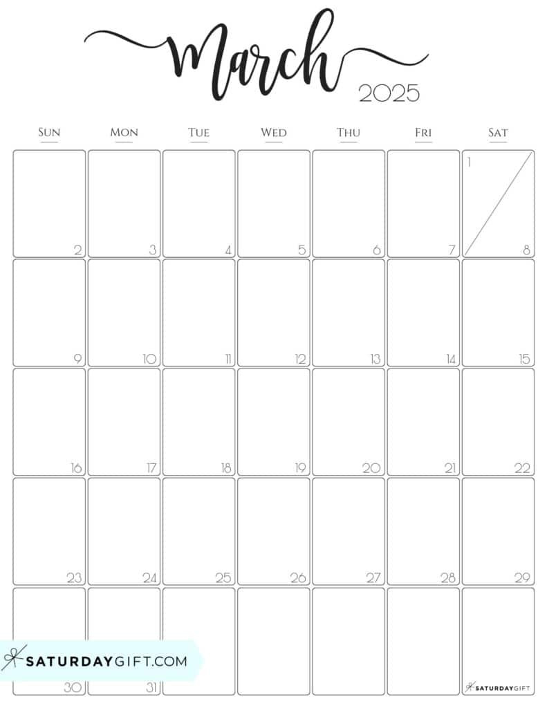 March 2025 Calendar - 20 Cute &amp;amp; Free Printables | Saturdaygift | March 2025 Calendar Printable Vertical