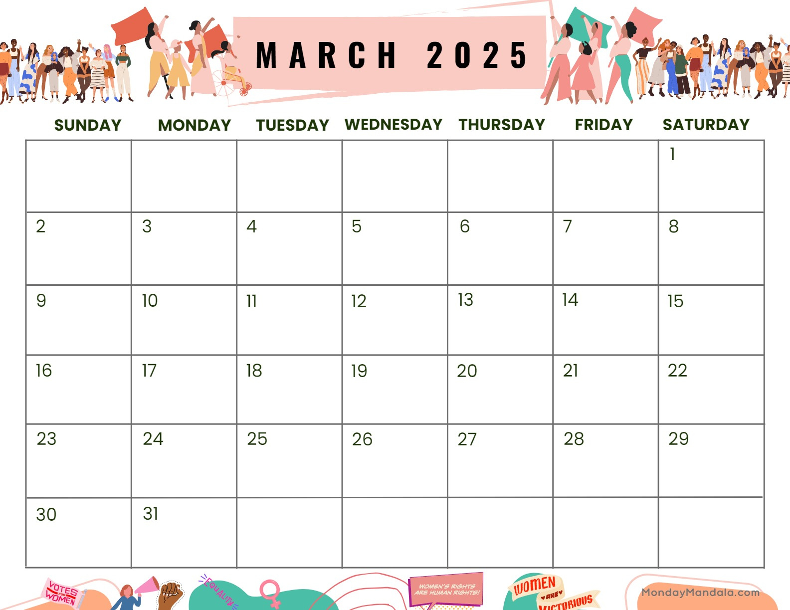 March 2025 Calendar (52 Free Pdf Printables) | Free March 2025 Printable Calendar