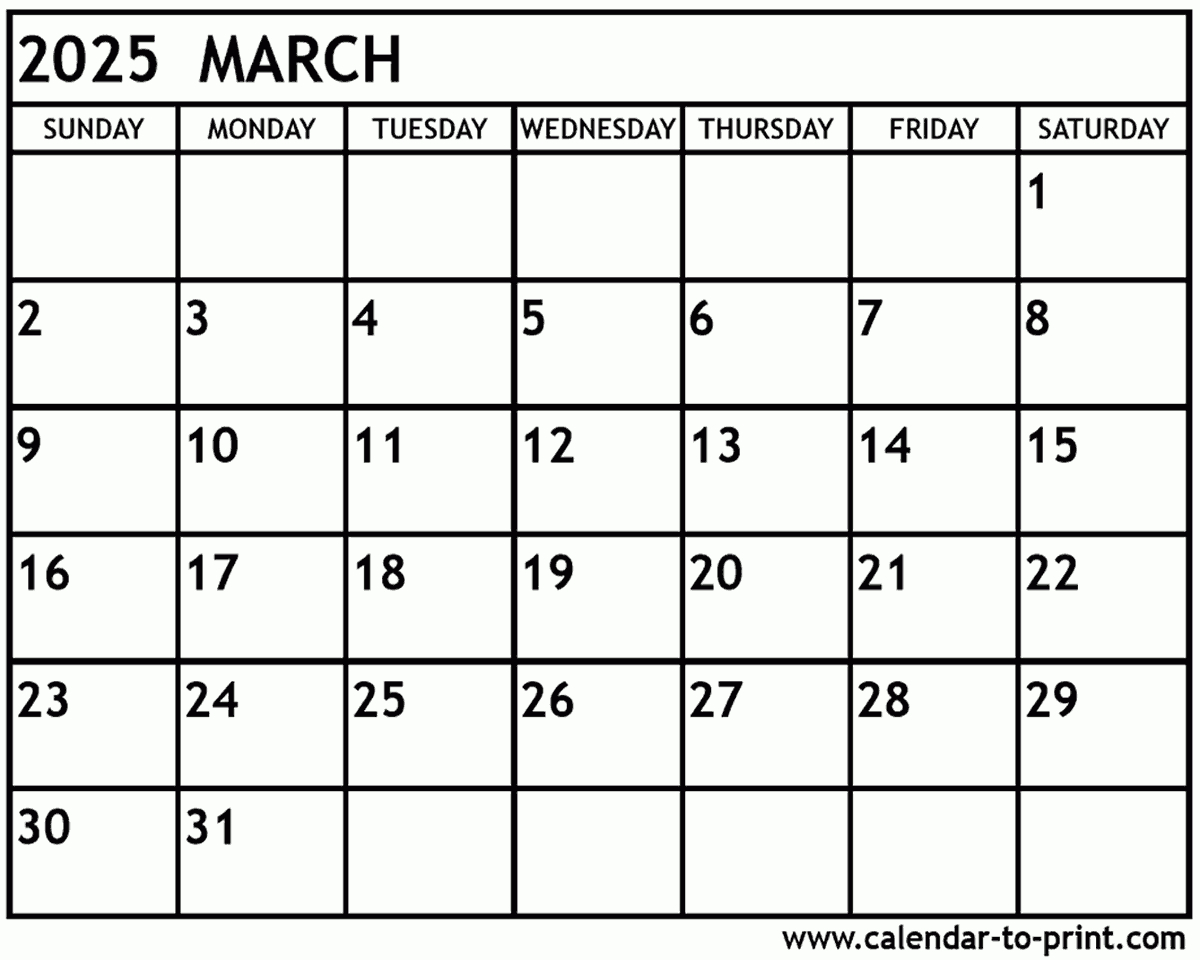 March 2025 Calendar Printable | Blank March 2025 Calendar Printable