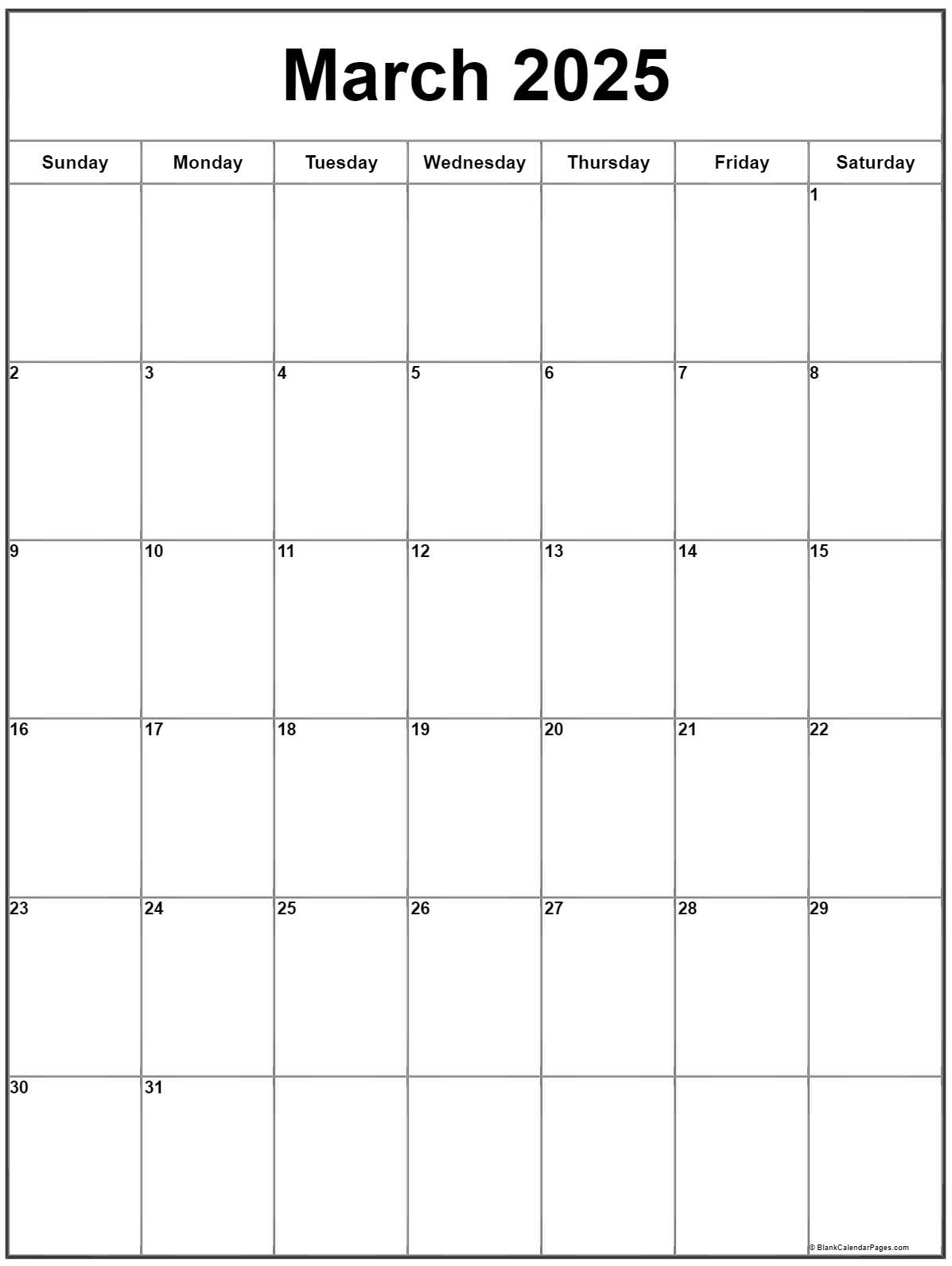 March 2025 Vertical Calendar | Portrait | March 2025 Calendar Printable Vertical