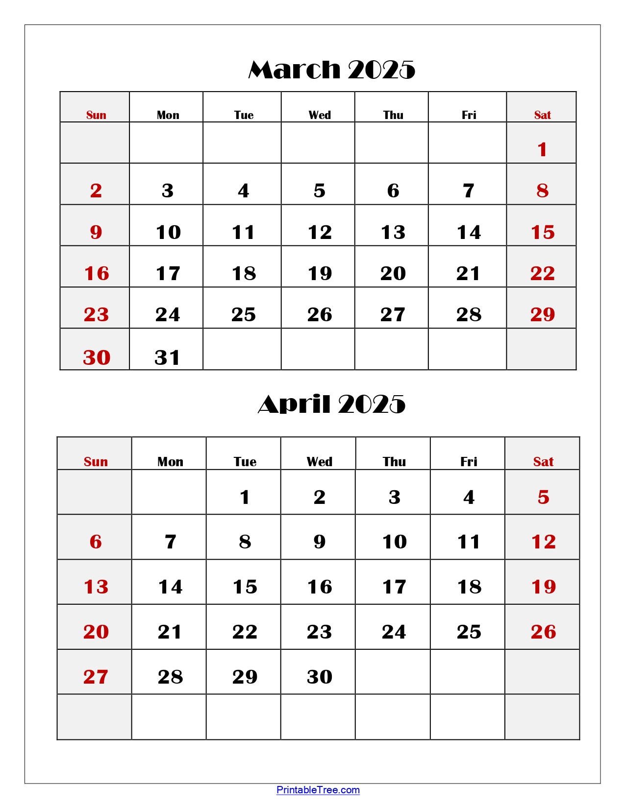 March And April 2025 Calendar Printable | Two Months Calendar | March April 2025 Calendar Printable