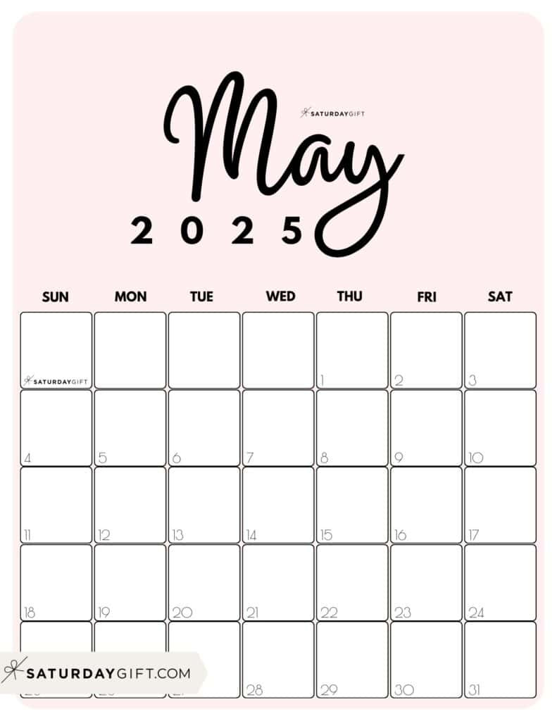 May 2025 Calendar - 20 Cute &amp;amp; Free Printables | Saturdaygift | May 2025 Calendar Printable Vertical