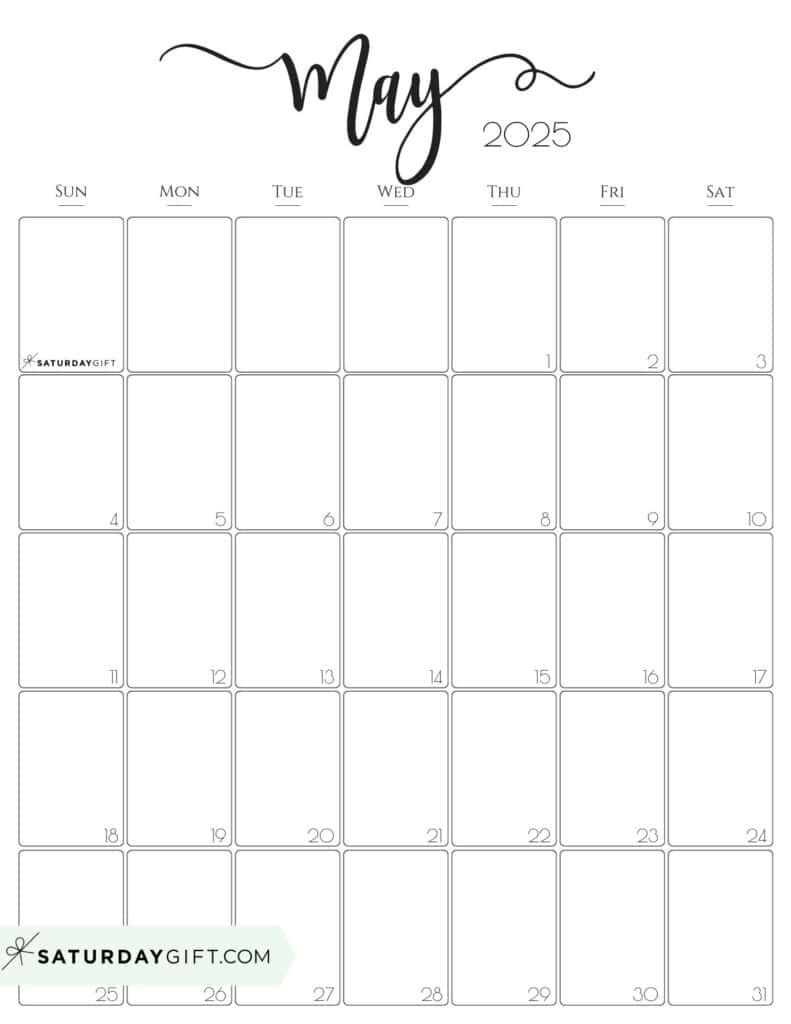 May 2025 Calendar - 20 Cute &amp;amp; Free Printables | Saturdaygift | May 2025 Calendar Printable Vertical