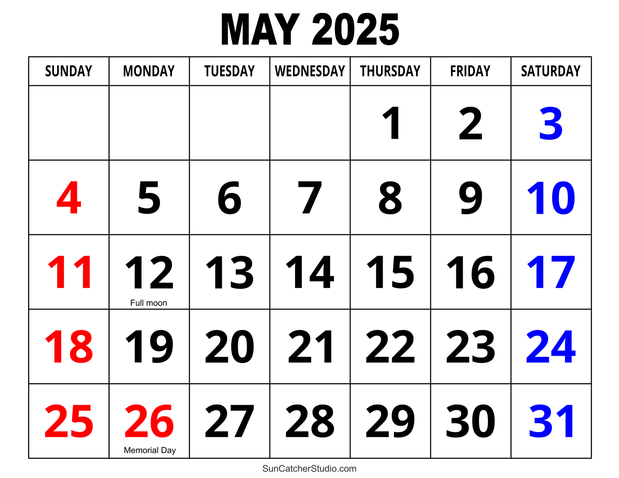 May 2025 Calendar (Free Printable) – Diy Projects, Patterns | Monthly Calendar May 2025 Printable