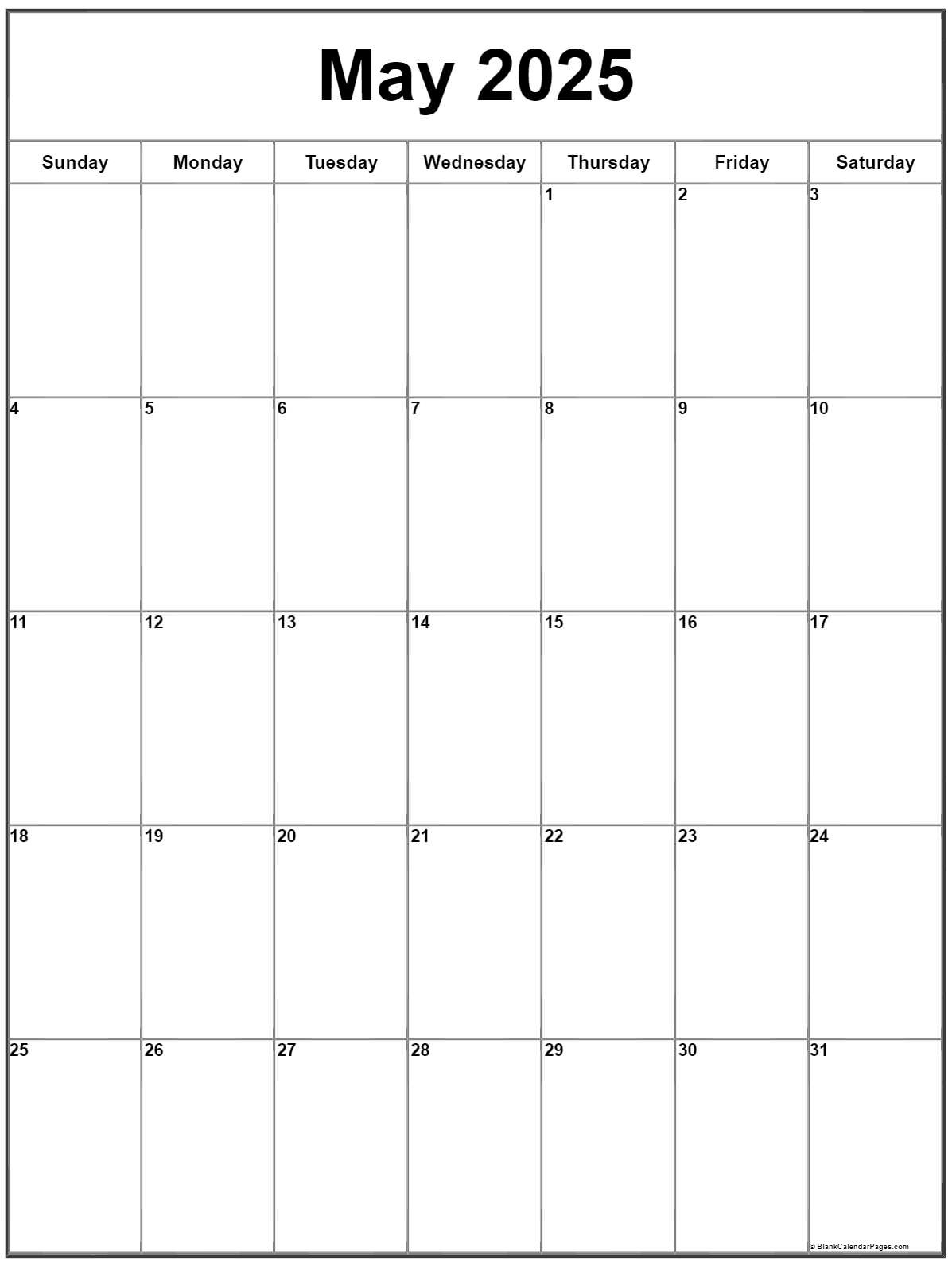 May 2025 Vertical Calendar | Portrait | May 2025 Calendar Printable Vertical