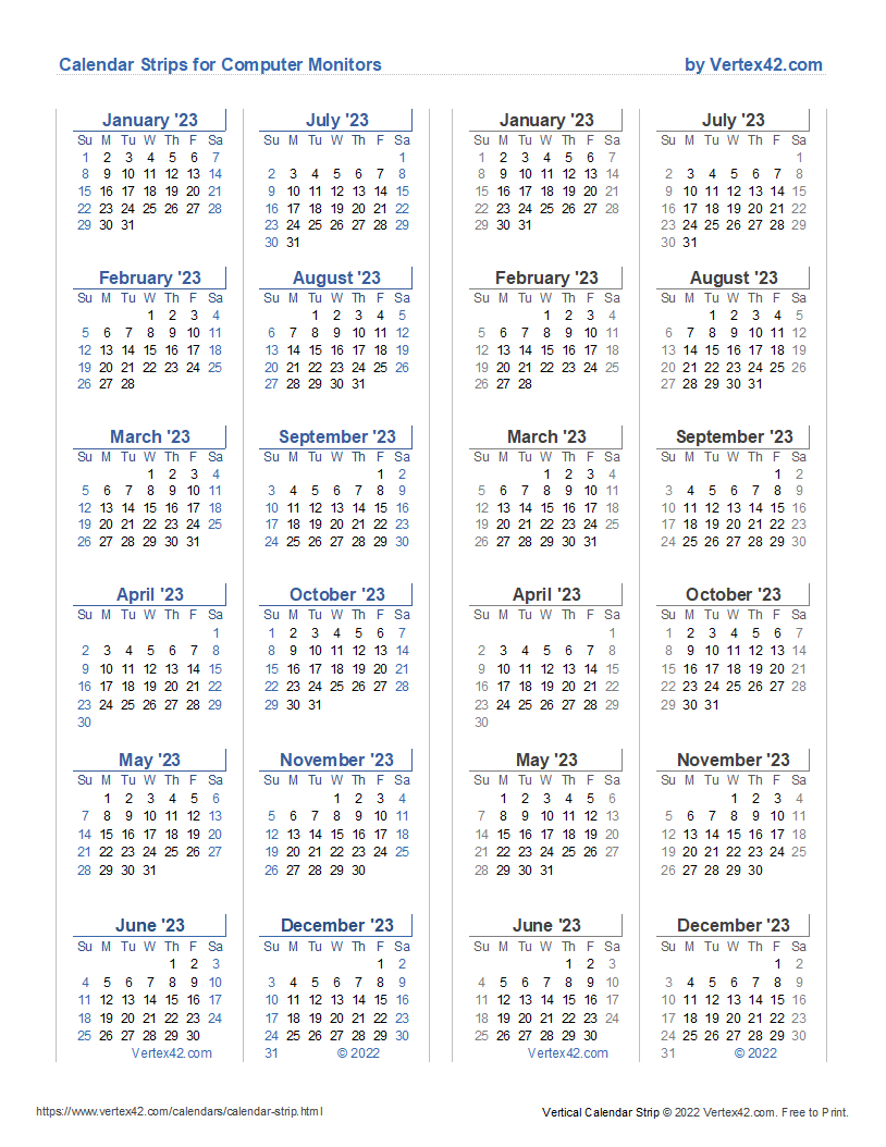 Monitor Calendar Strip Template | 2025 Printable Calendar Strip