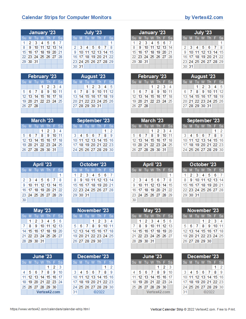 Monitor Calendar Strip Template | 2025 Printable Calendar Strip