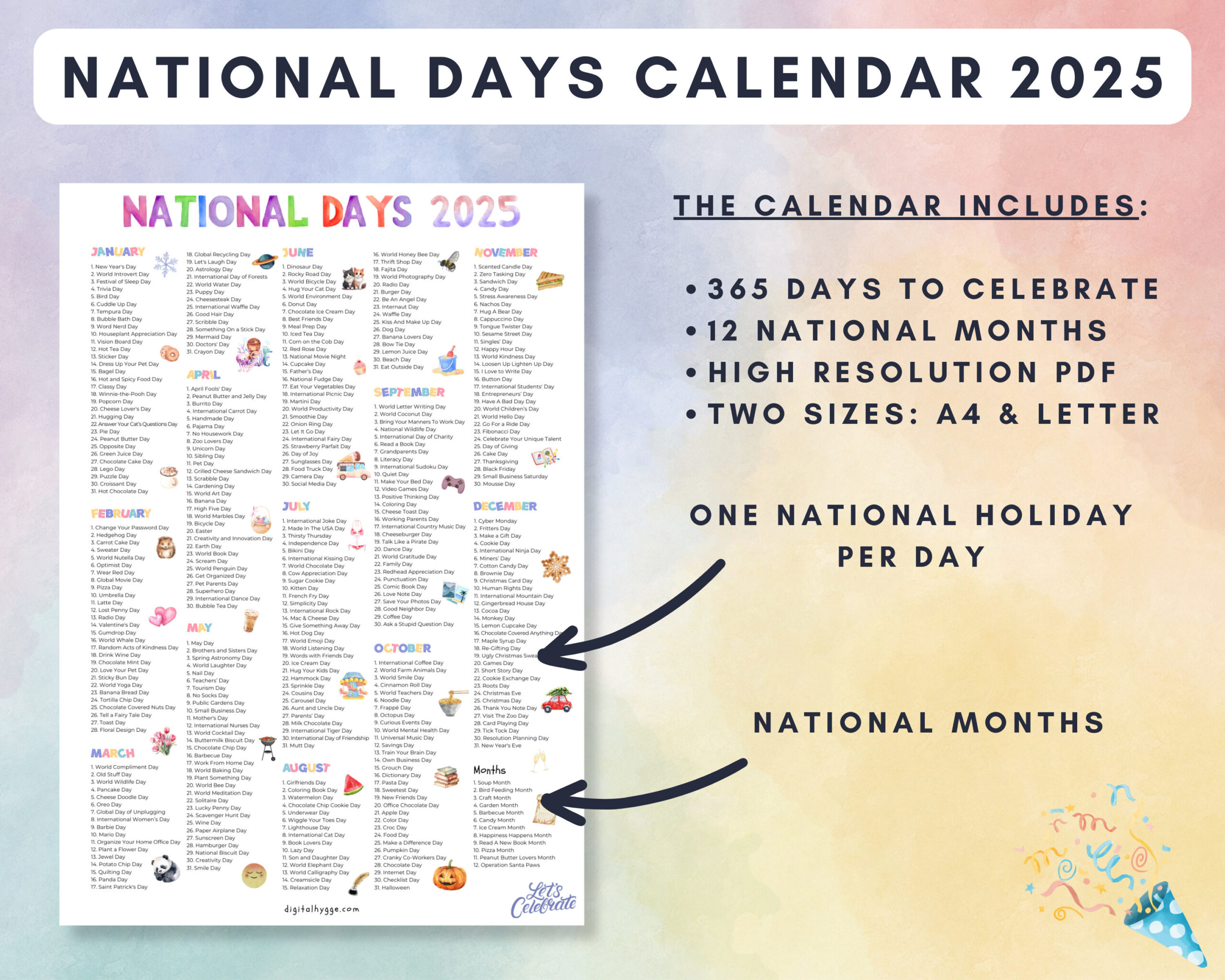 National Days Calendar Printable 2025 National Holidays Calendar | 2025 National Day Calendar Printable