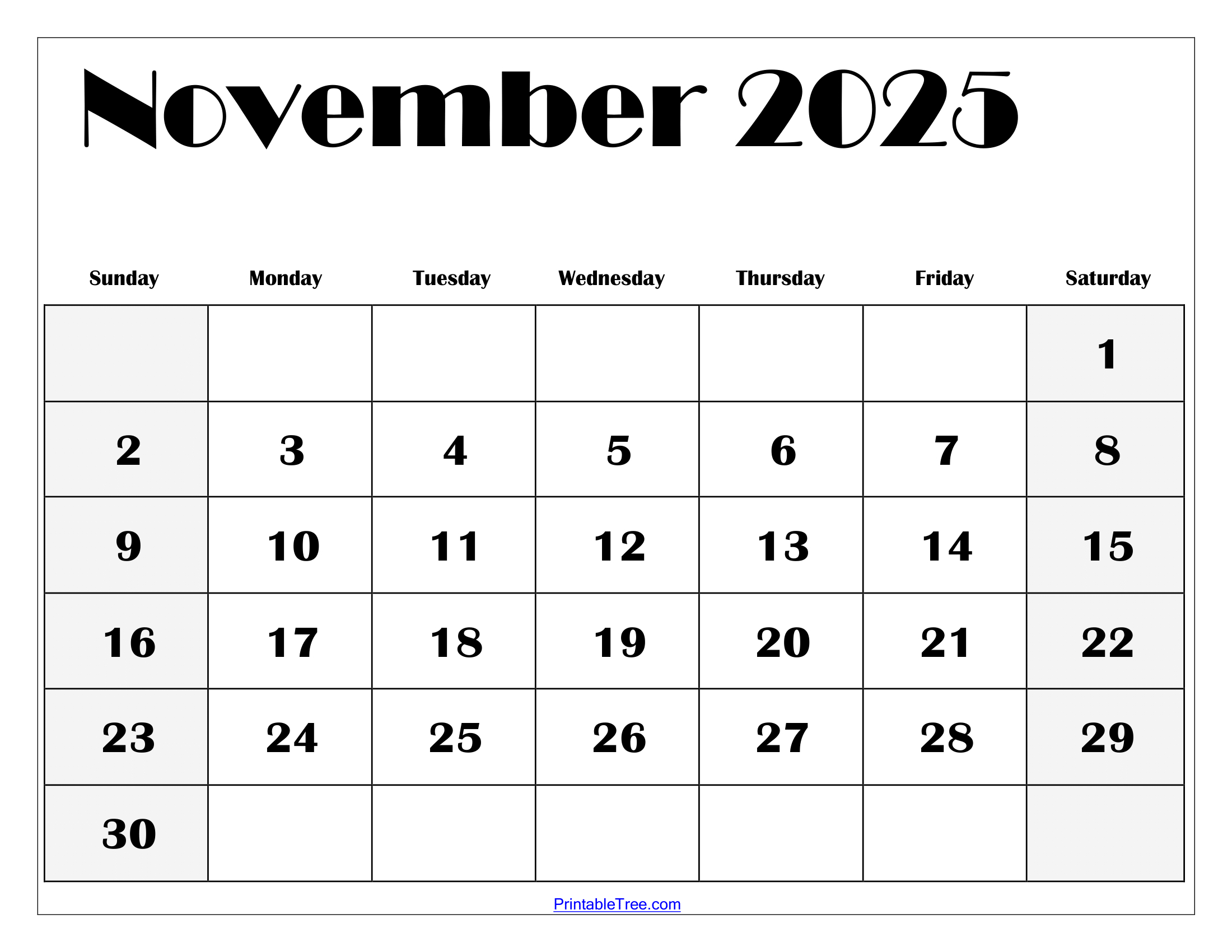 November 2025 Calendar Printable Pdf Template With Holidays | November 2025 Printable Calendar