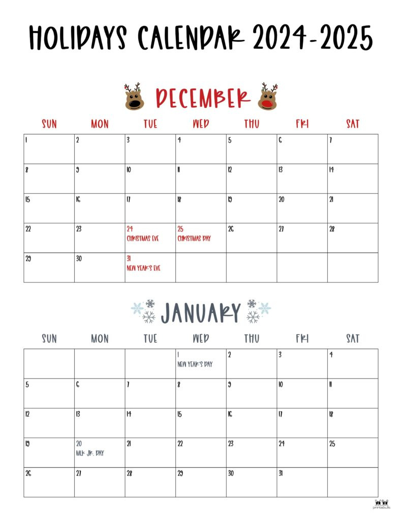 November December 2024 Calendars - 28 Printables | Printabulls | Calendar 2025