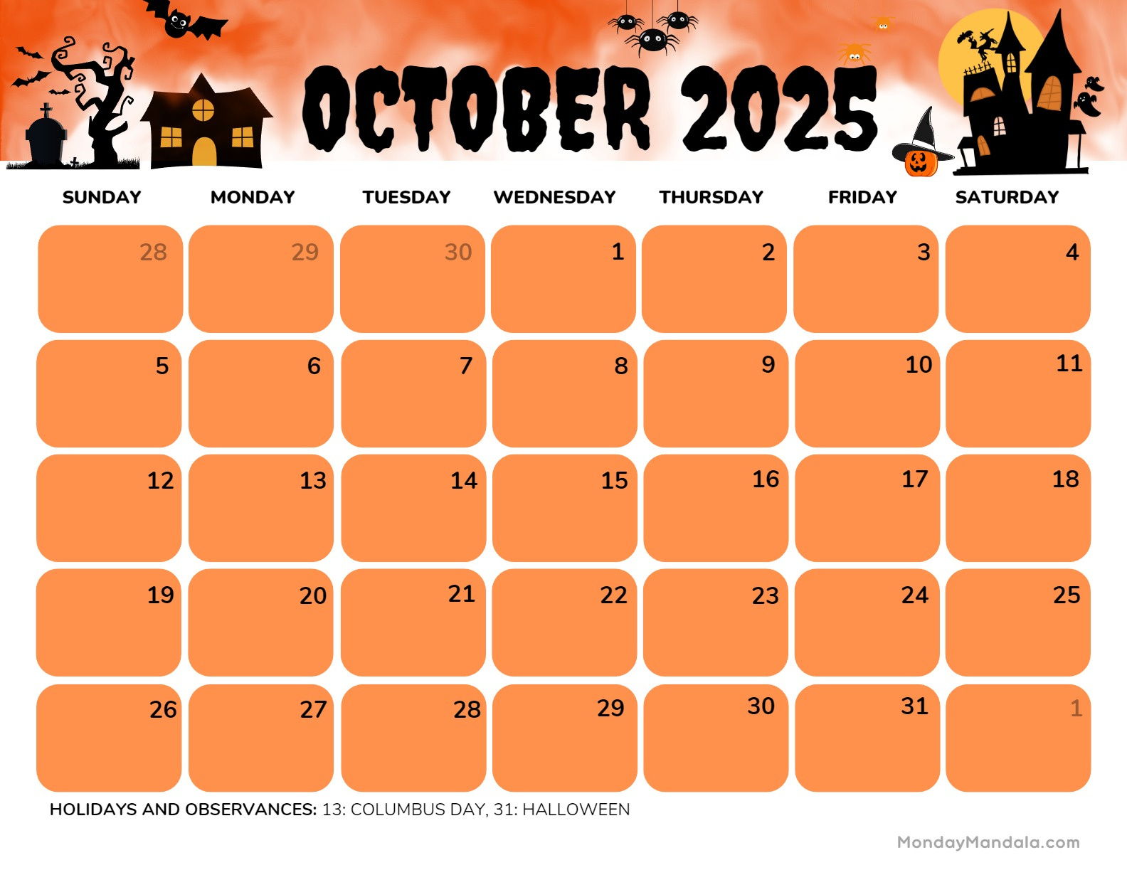 October 2025 Calendar (52 Free Pdf Printables) | Calendar October 2025 Printable Free