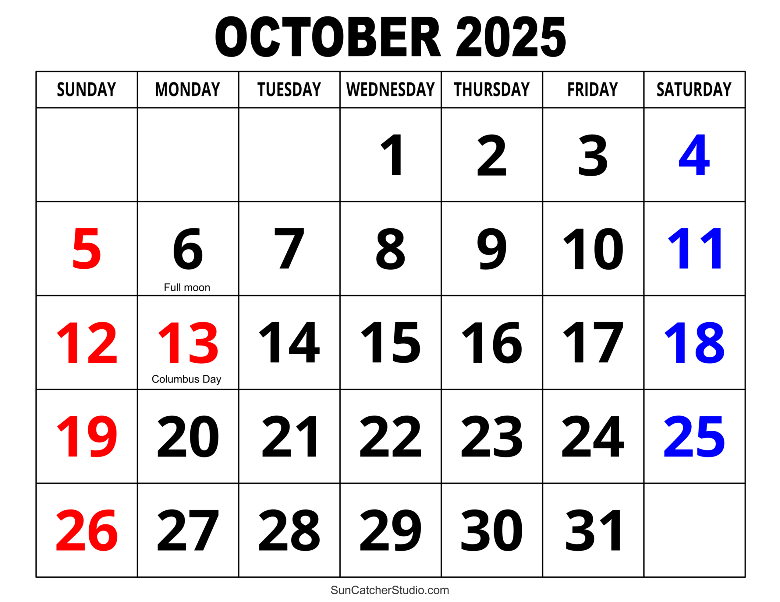 October 2025 Calendar (Free Printable) – Diy Projects, Patterns | Calendar 2025