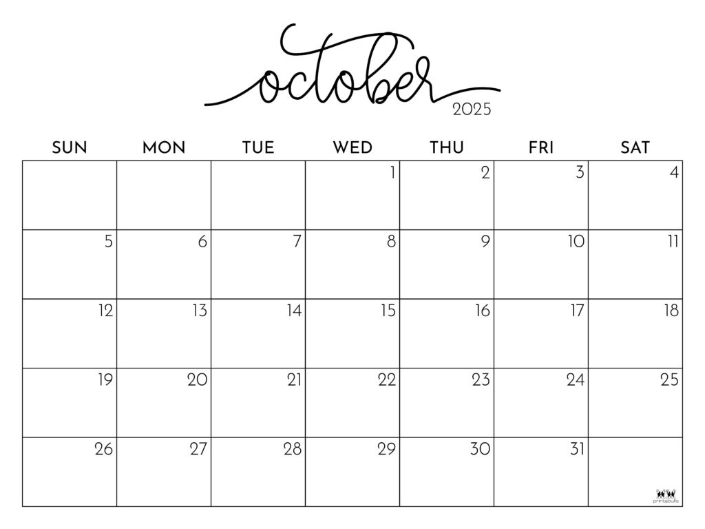 October 2025 Calendars - 107 Free Printables | Printabulls | Calendar October 2025 Printable Free