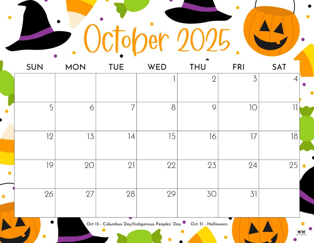 October 2025 Calendars - 107 Free Printables | Printabulls | Printable October Calendar 2025