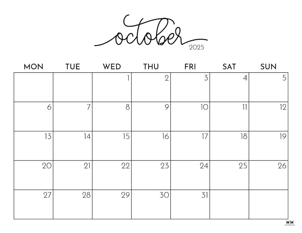 October 2025 Calendars - 107 Free Printables | Printabulls | September October 2025 Calendar Printable