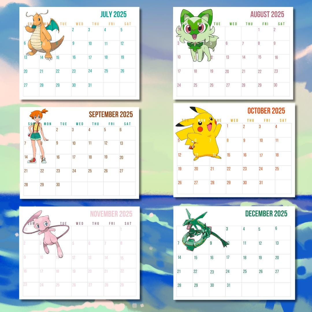 Pokemon Printable Calendar 2025, Gaming, Game, Game Room Decor | Pokemon Calendar 2025 Printable