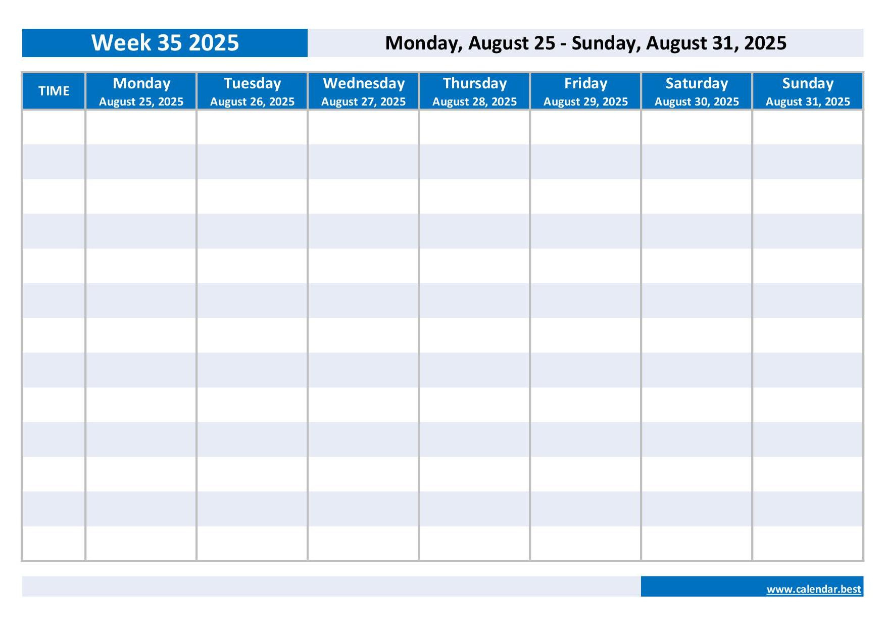 Printable 2025 Weekly Calendar | Free Printable Editable Weekly Calendar 2025 Schedule