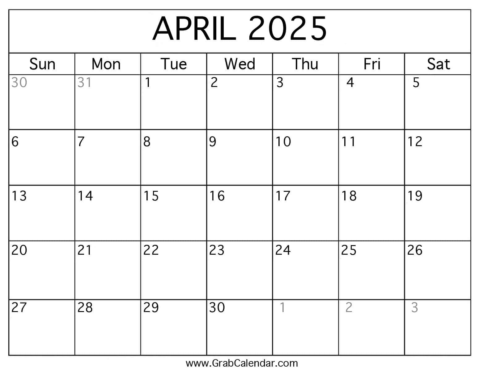 Printable April 2025 Calendar | 2025 Printable Calendar by Month April