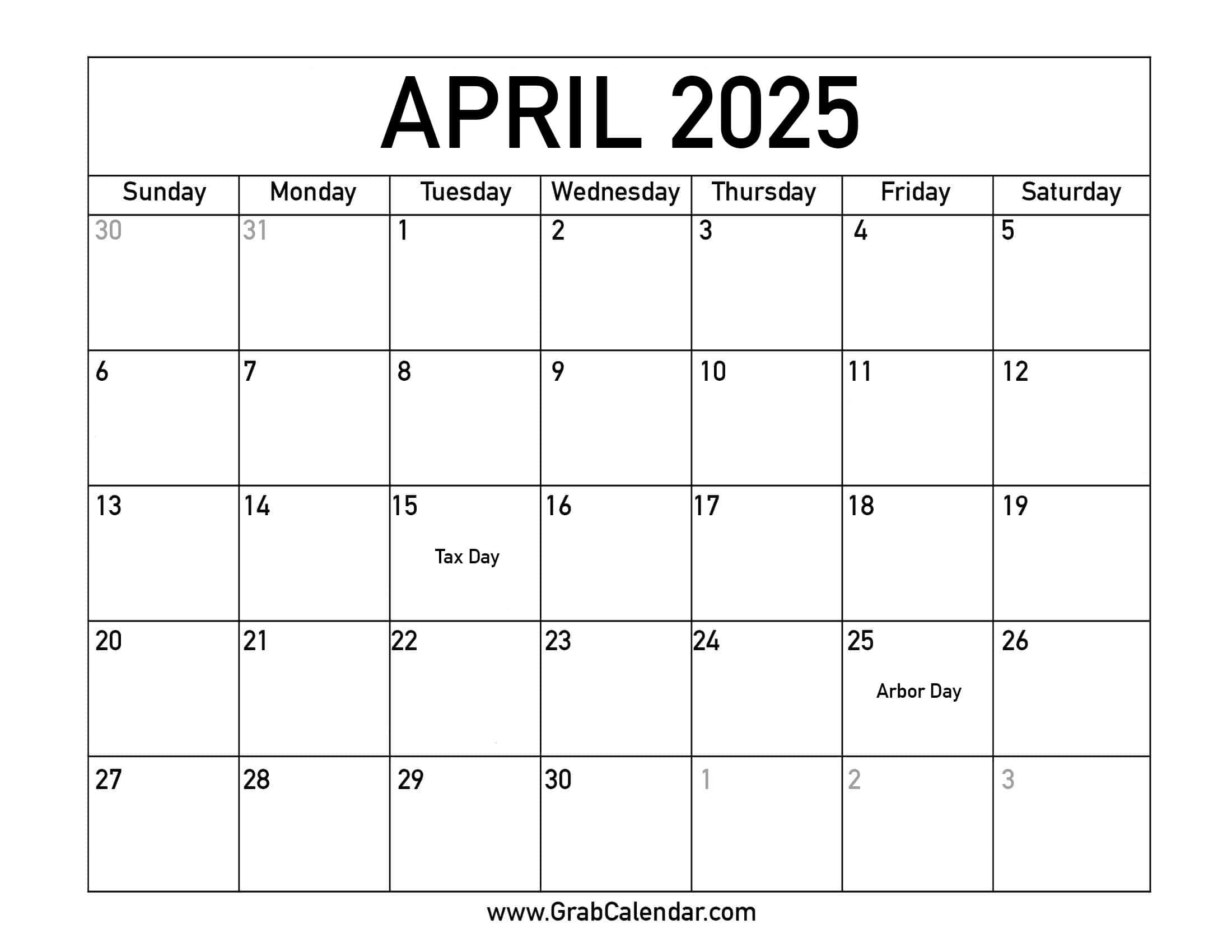 Printable April 2025 Calendar |  Calendar 2025