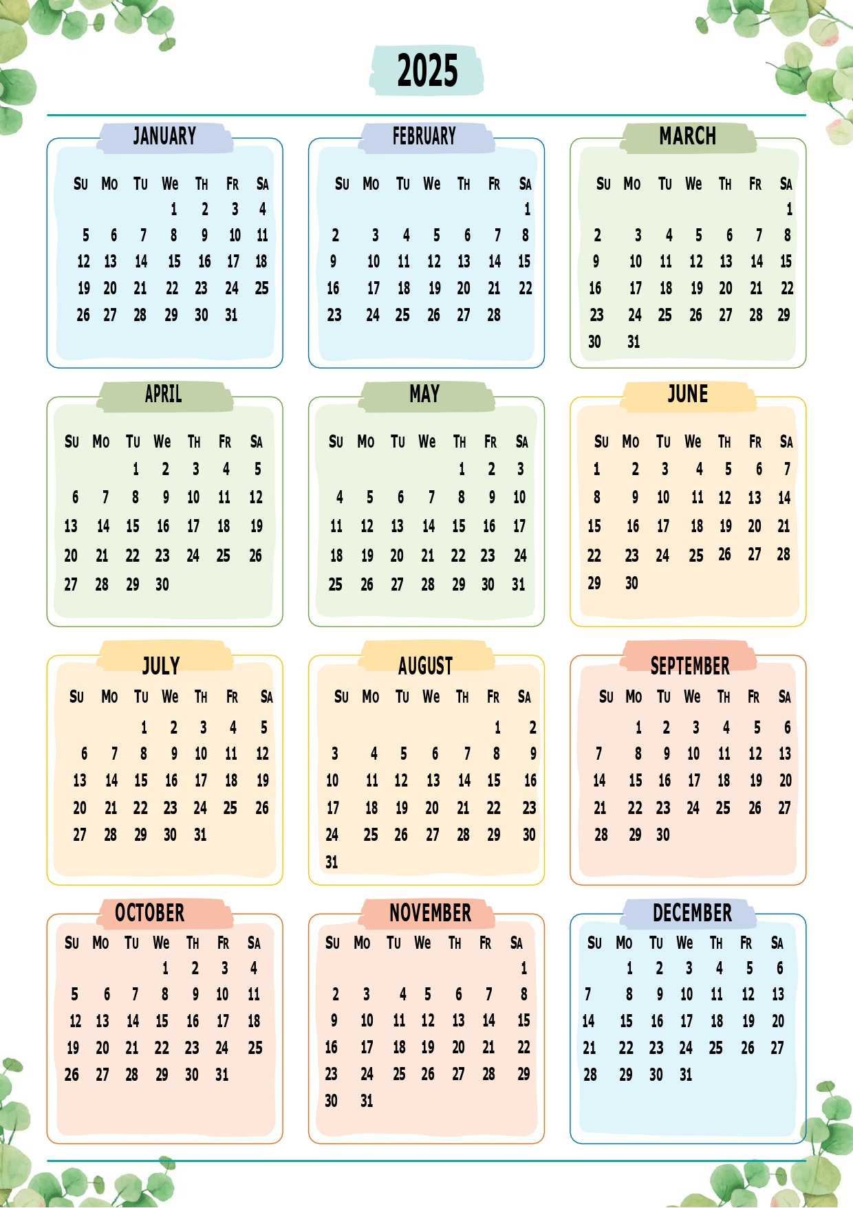 Printable Calendar 2025 One Page With Holidays (Single Page) 2025 | 2025 Calendar Printable One Page Free