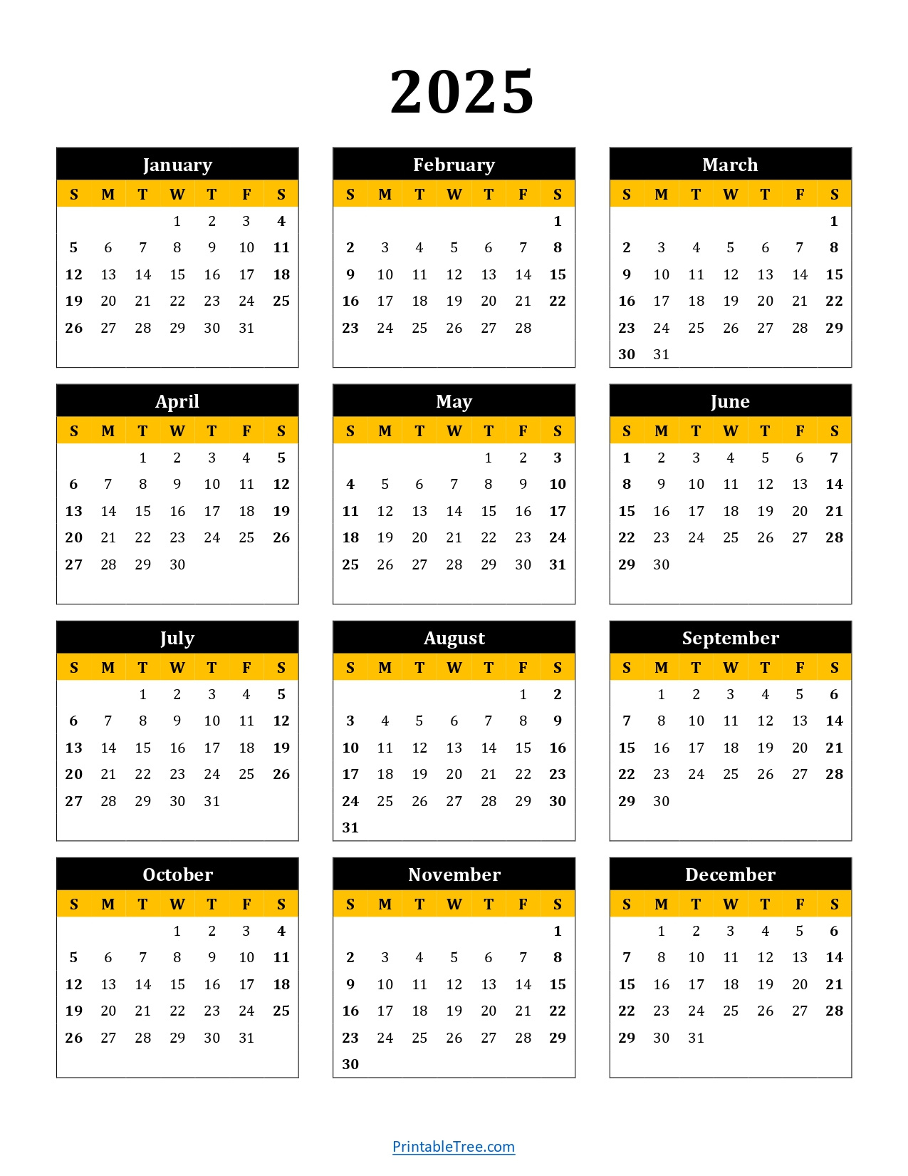 Printable Calendar 2025 One Page With Holidays (Single Page) 2025 | Birthday Calendar 2025 Printable