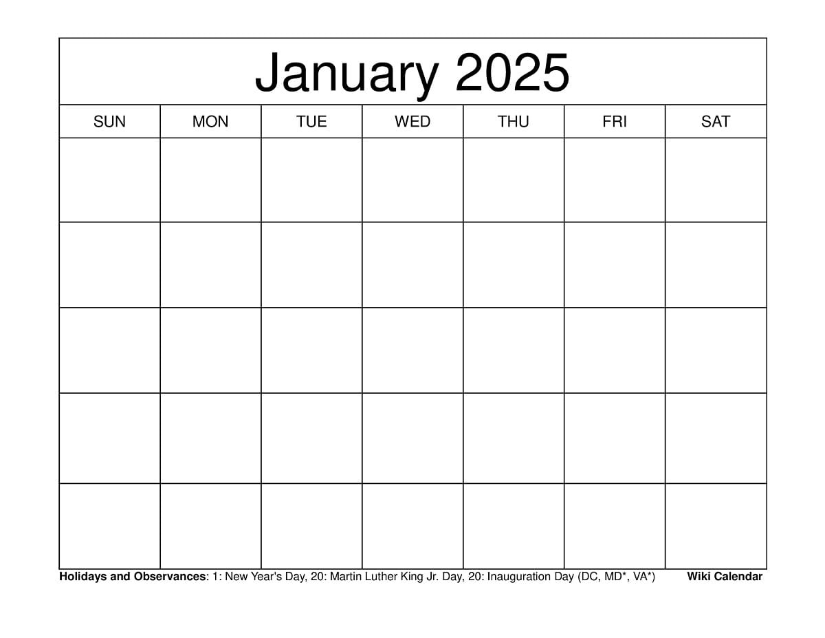 Printable January 2025 Calendar Templates With Holidays | Calendar 2025