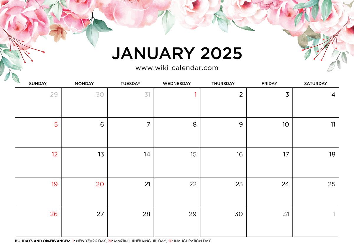 Printable January 2025 Calendar Templates With Holidays | Wiki Calendar 2025 Printable