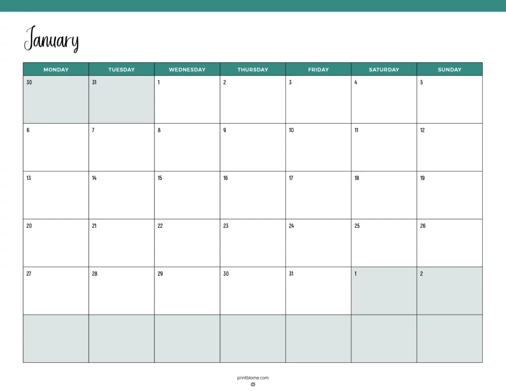 Printable January 2025 Calendars | Free Pdf Downloads | Blank 2025 Calendar Printable Free