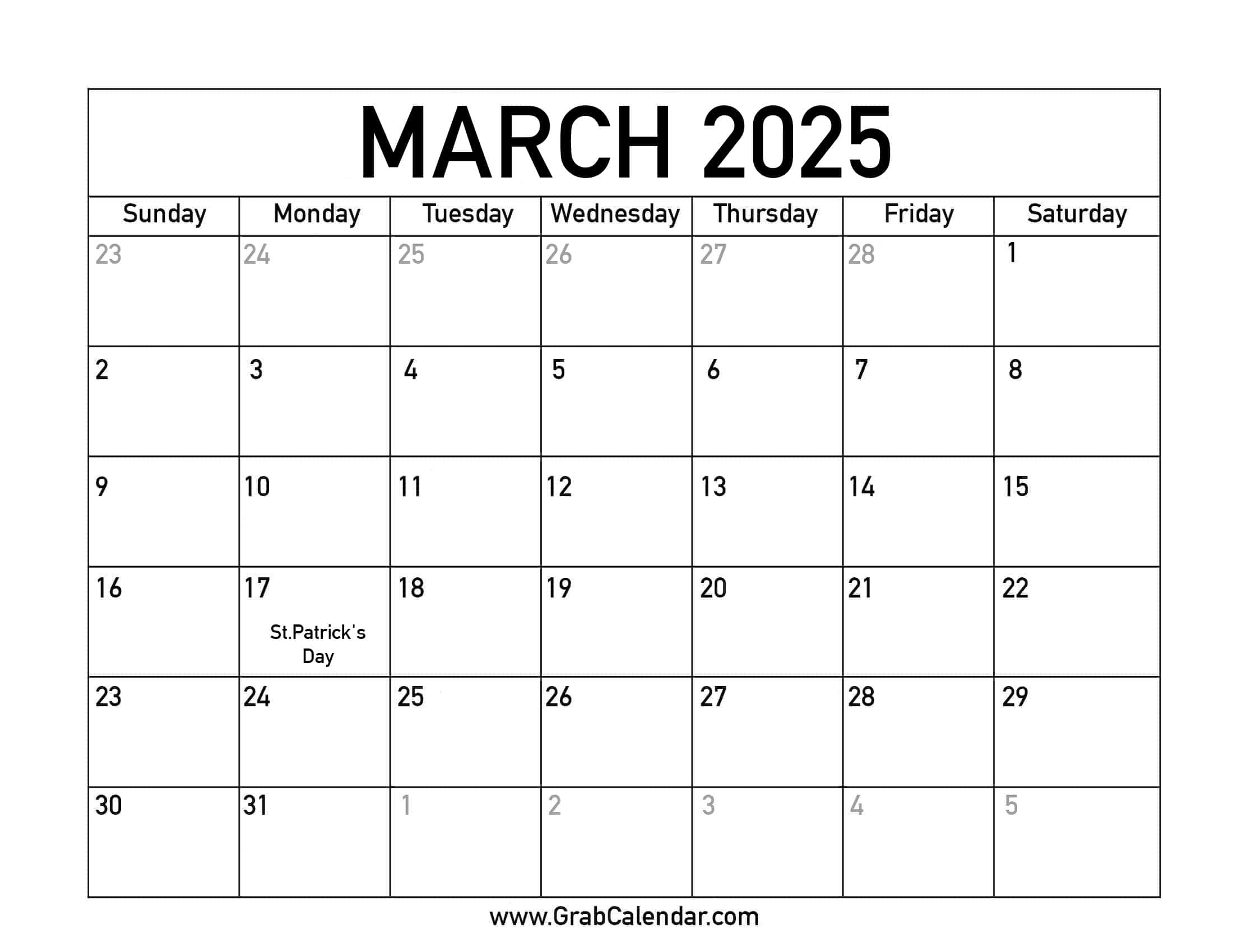 Printable March 2025 Calendar | Printable March 2025 Calendar with Holidays