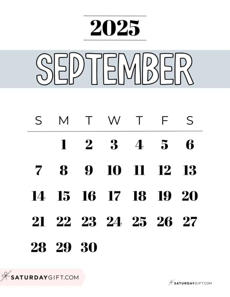 September 2025 Calendar - 20 Cute &amp;amp; Free Printables | Saturdaygift | Calendar 2025