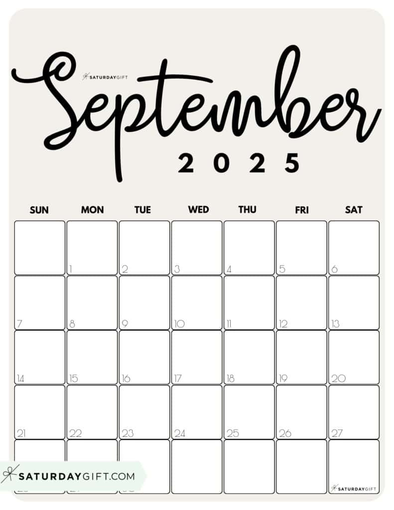 September 2025 Calendar - 20 Cute &amp;amp; Free Printables | Saturdaygift | Calendar 2025