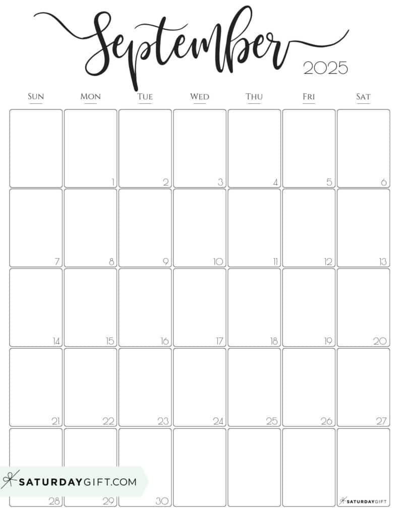 September 2025 Calendar - 20 Cute &amp;amp; Free Printables | Saturdaygift | September 2025 Calendar Printable Vertical