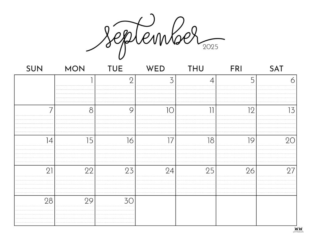 September 2025 Calendars - 107 Free Printables | Printabulls | 2025 September Calendar Printable