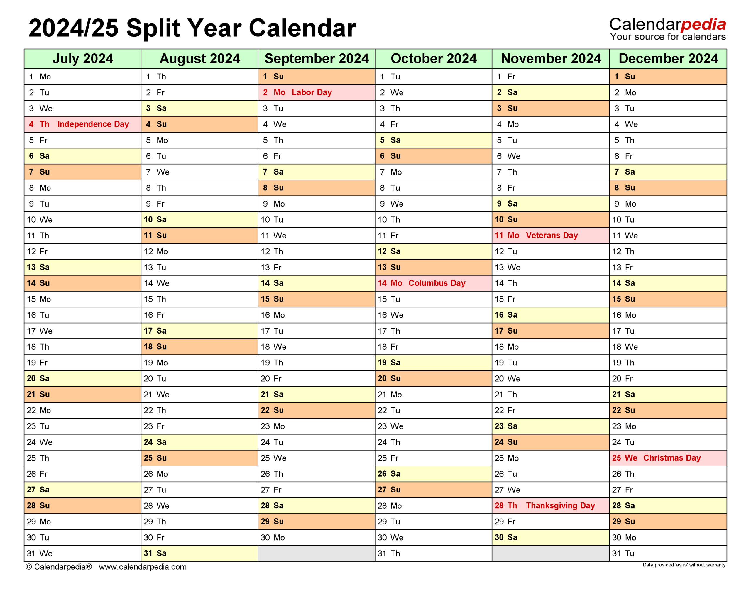 Split Year Calendars 2024/2025 (July To June) - Pdf Templates | August 2024 To July 2025 Calendar Printable