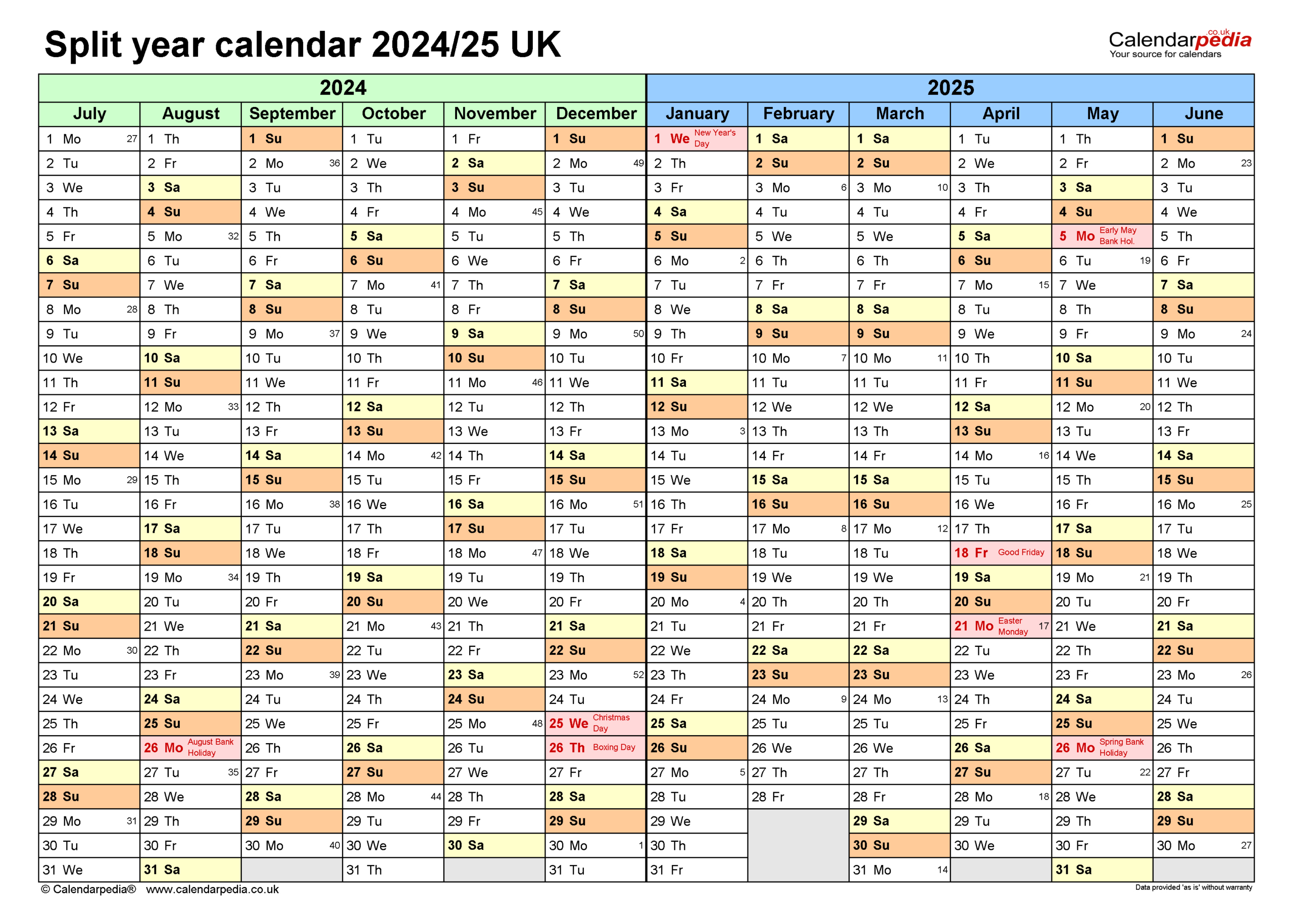 Split Year Calendars 2024/25 Uk (July To June) For Pdf | September 2024 to June 2025 Calendar Printable Free