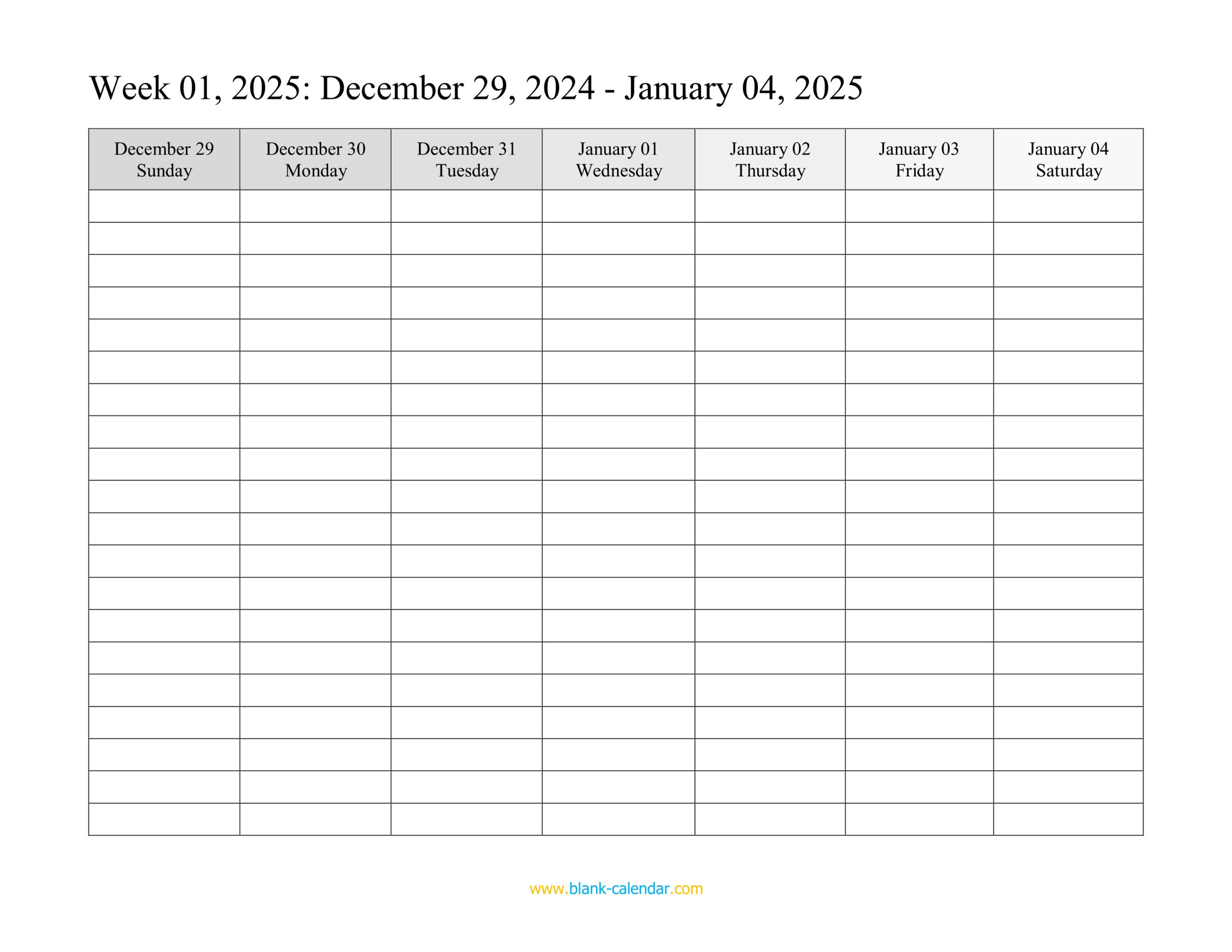 Weekly Calendar 2025 (Word, Excel, Pdf) | Calendar 2025